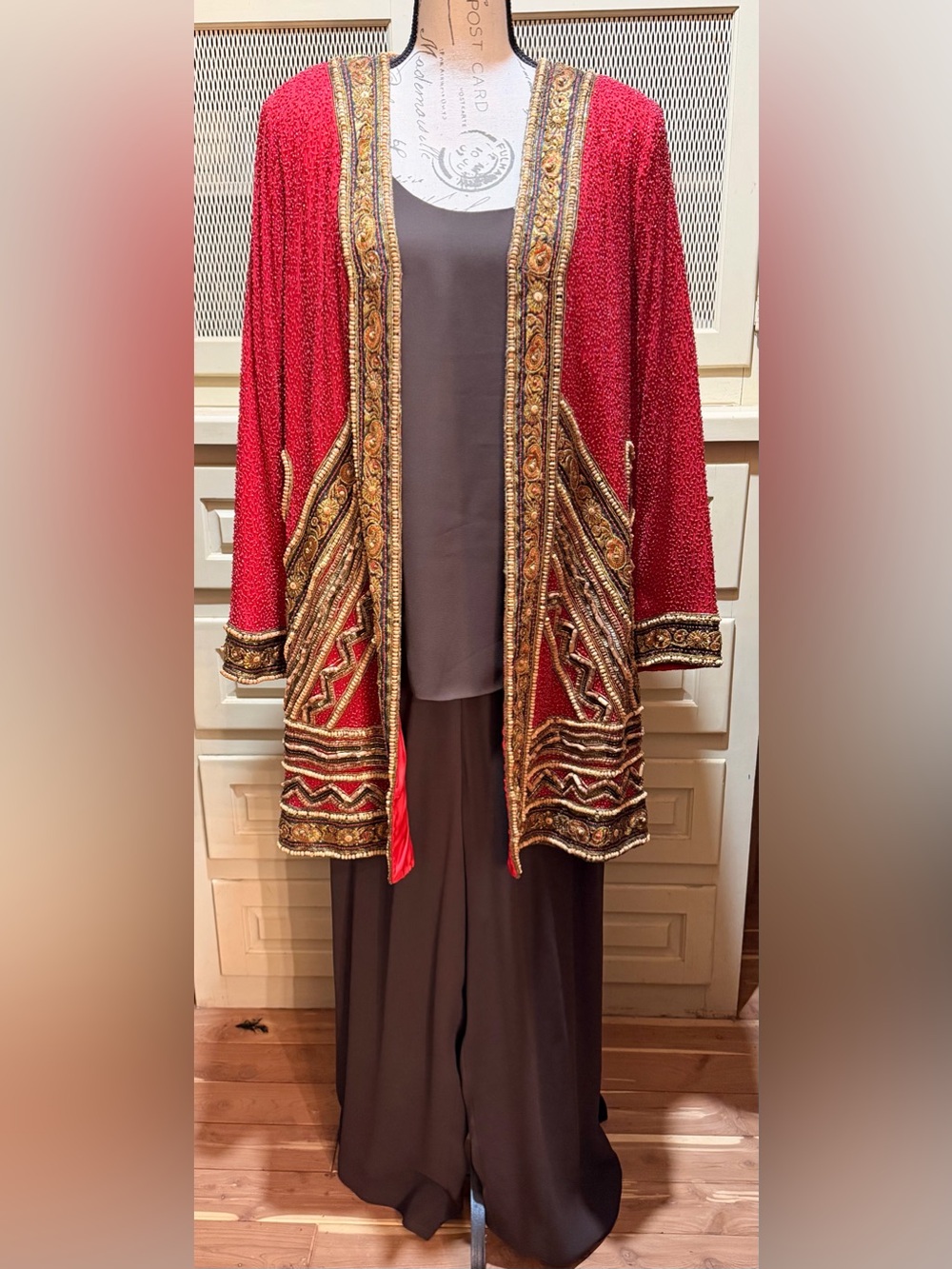 NWT VTG 1994 Neiman Marcus Pant Set + Heavy Judith Ann Silk Beaded Duster 12